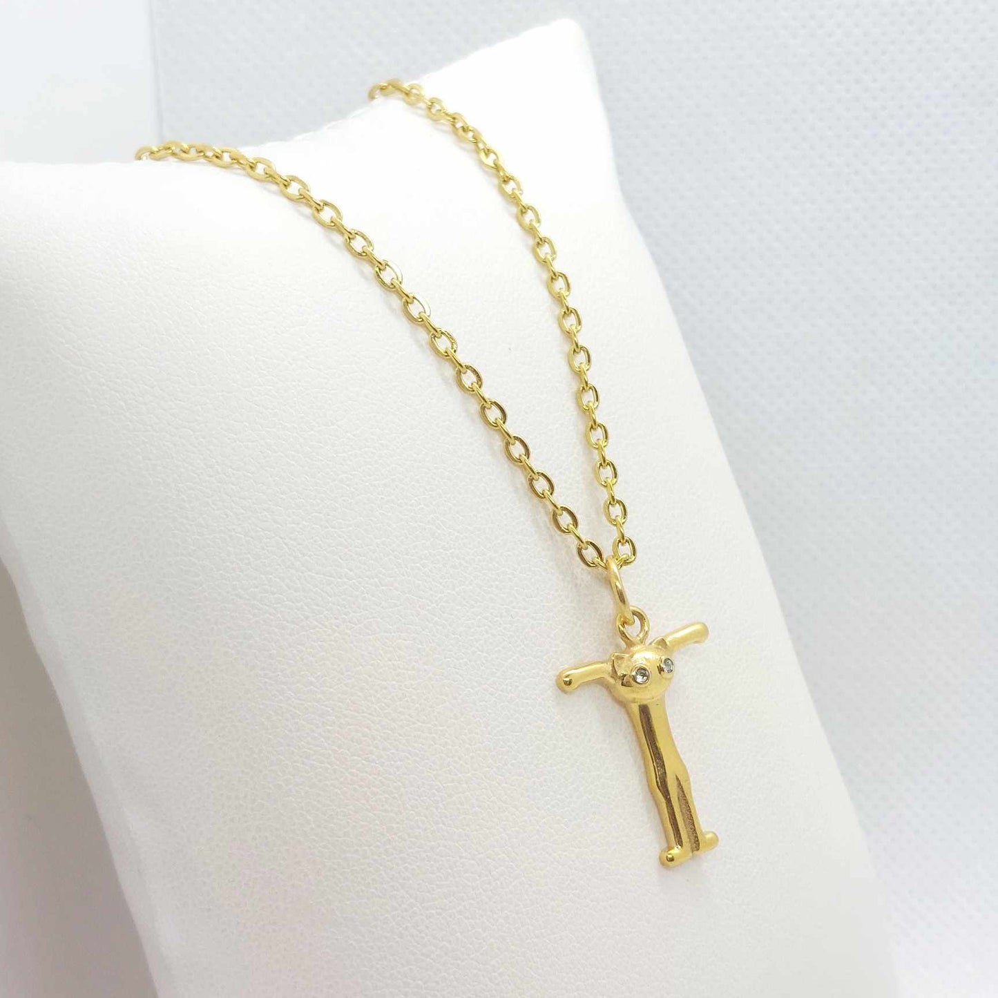 Initial T with Cute Cat Pendant with Stainless Steel Chain Necklace