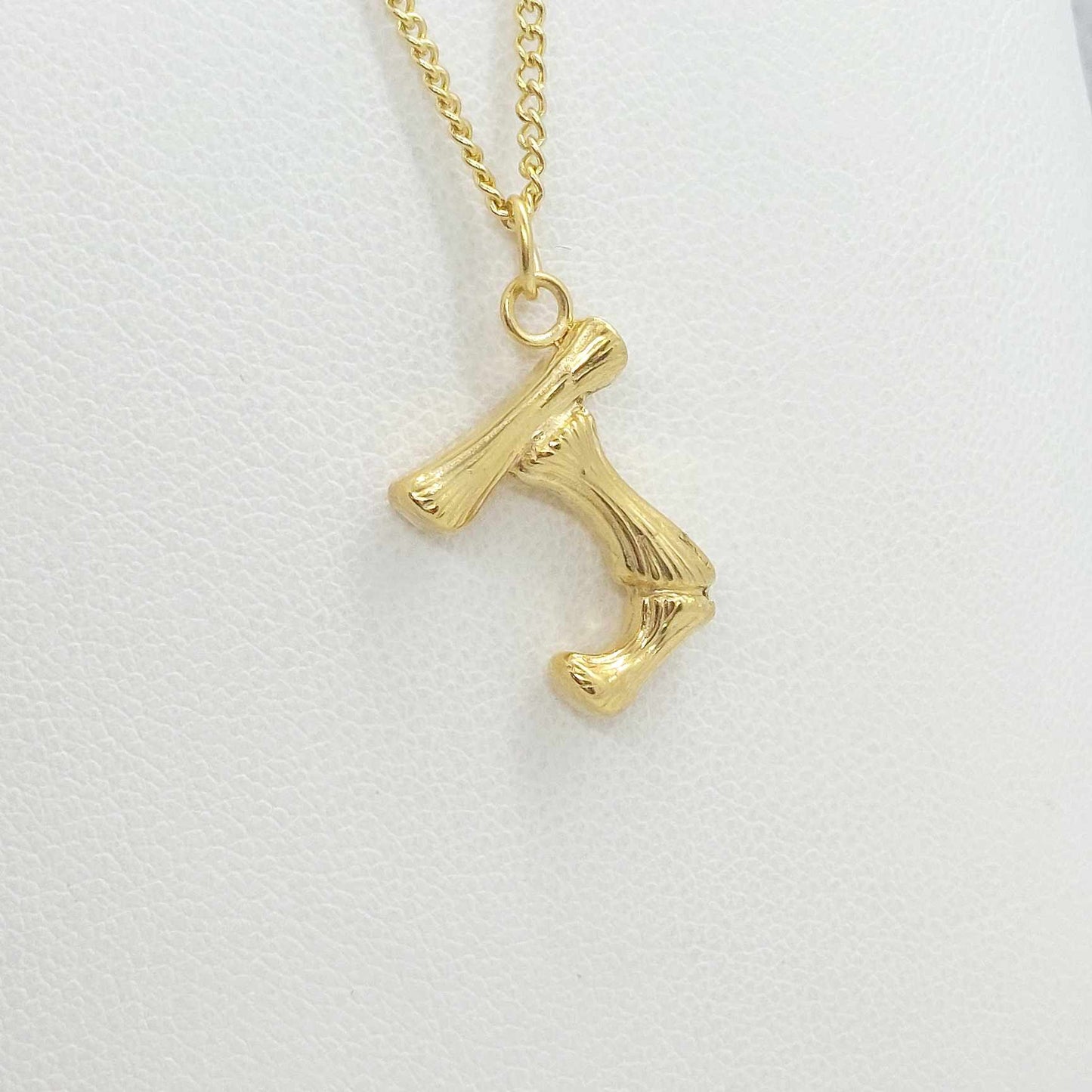 Initial K in Wood Design Pendant with Stainless Steel Chain Necklace
