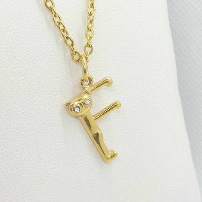 Initial T with Cute Cat Pendant with Stainless Steel Chain Necklace