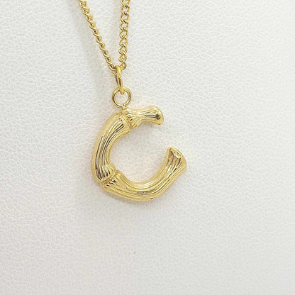 Initial K in Wood Design Pendant with Stainless Steel Chain Necklace