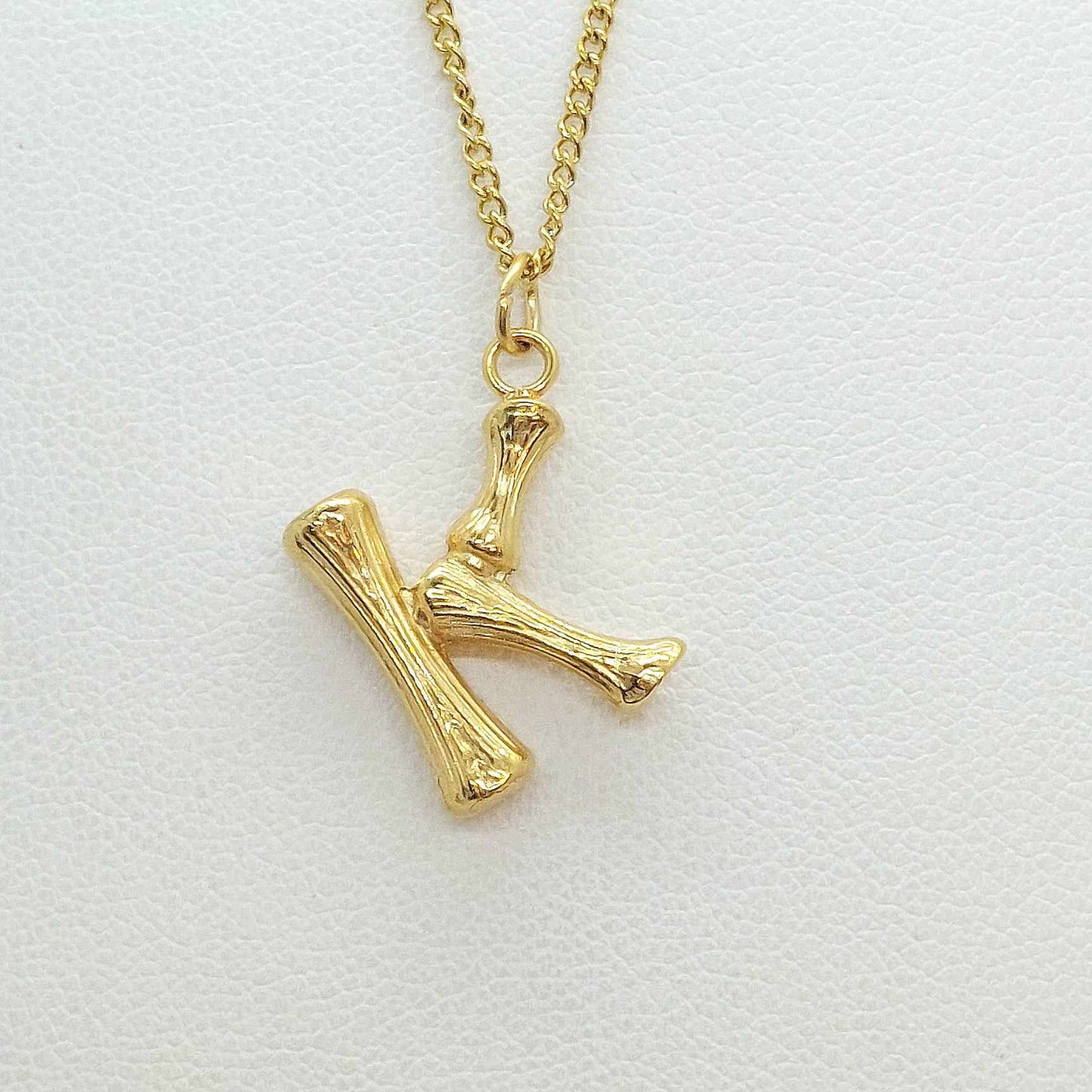 Initial K in Wood Design Pendant with Stainless Steel Chain Necklace