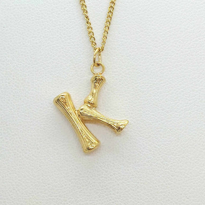 Initial K in Wood Design Pendant with Stainless Steel Chain Necklace