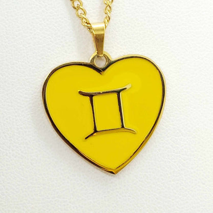Gemini Star Symbol and Lucky Color Yellow Pendant with Stainless Steel Chain Necklace