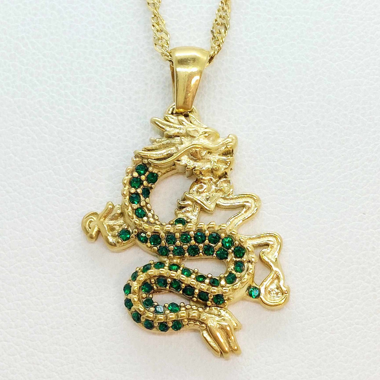 Dragon Pendant in Zircon with Stainless Steel Chain Gold Plated