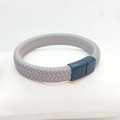 Black Leather Rope and Grey Braided Leather Bracelet for Men