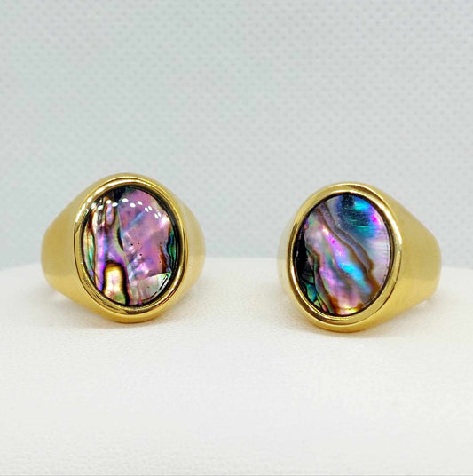 Natural Abalone Shell Ring in Stainless Steel Gold Plated