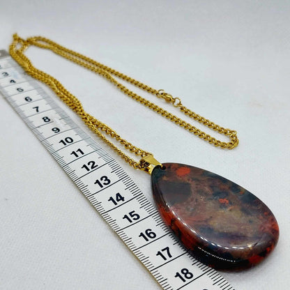 Natural Rainbow Jasper Raindrop Pendant with Stainless Steel Gold Plated Chain Necklace