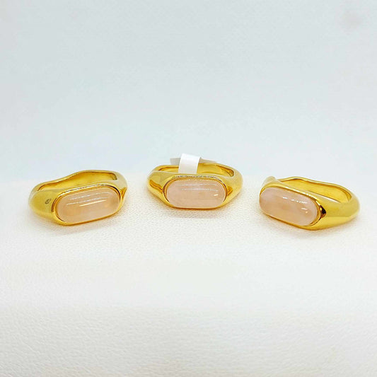 Natural Rose Quartz Ring in Stainless Steel Gold Plated