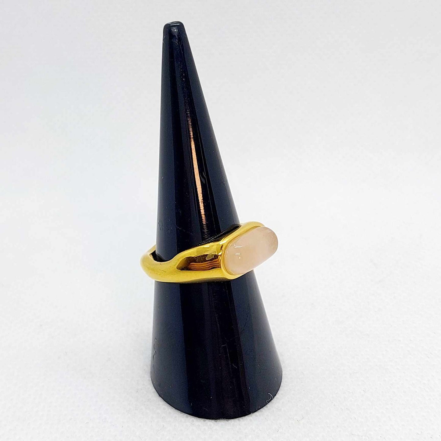 Natural Rose Quartz Ring in Stainless Steel Gold Plated