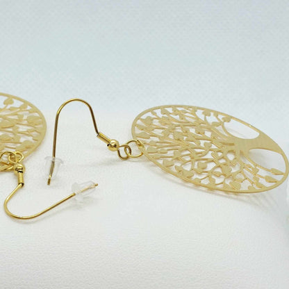 Tree of Life Dangle Earrings in Stainless Steel Gold Plated