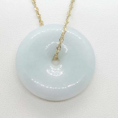 Natural Jadeite Donut Pendant with Stainless Steel Chain Necklace Gold Plated