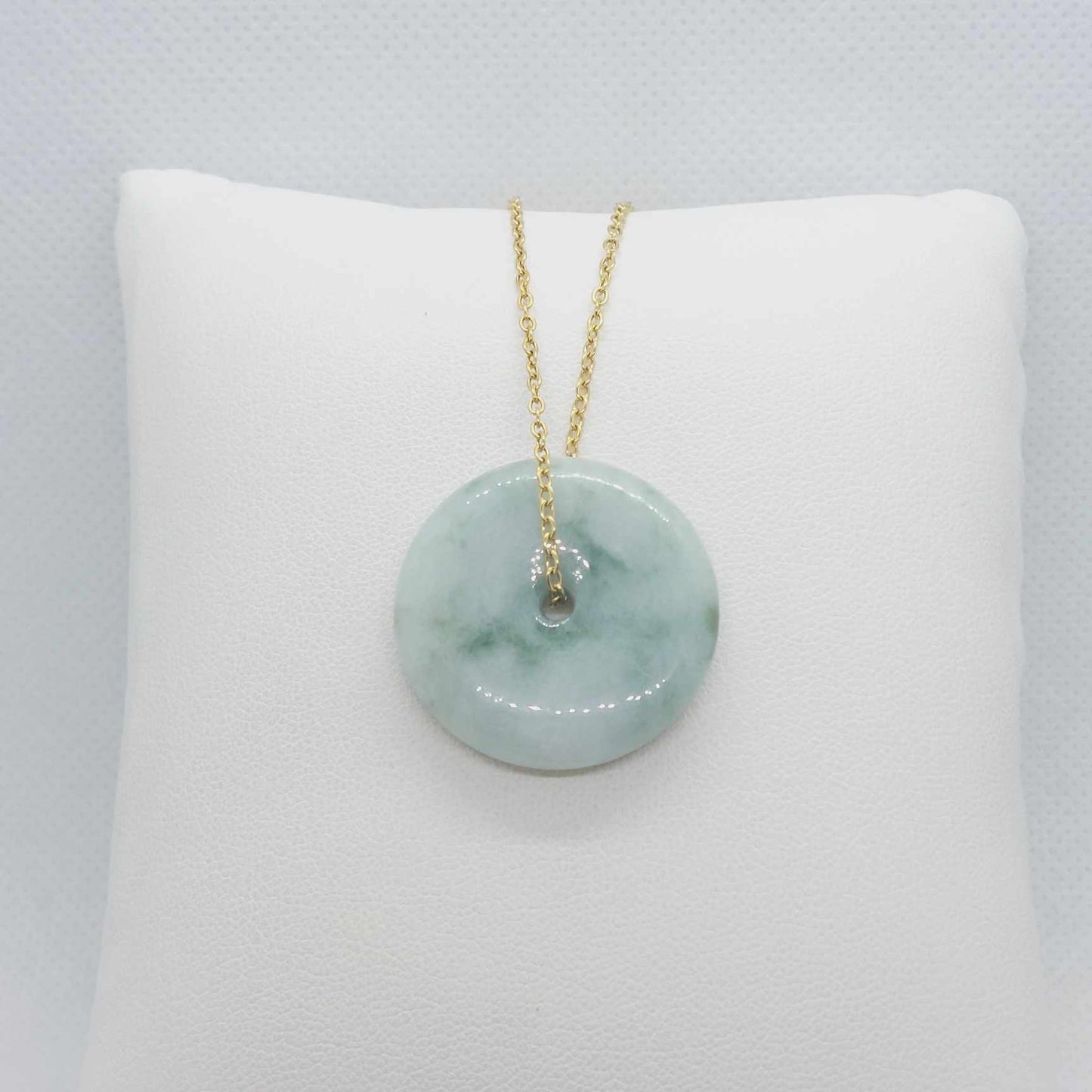 Natural Jadeite Donut Pendant with Stainless Steel Chain Necklace Gold Plated