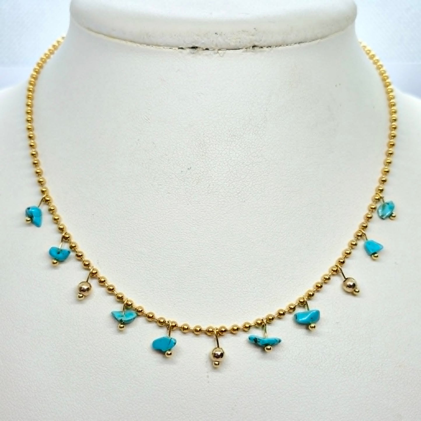 Natural Turquoise Stone Necklace in Gold Plated Stainless Steel