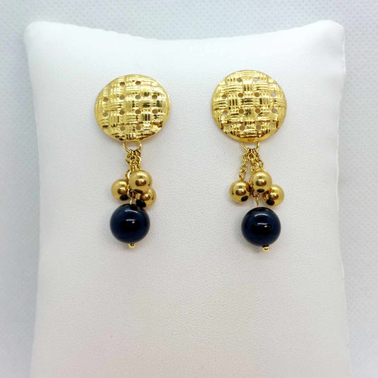 Natural Obsidian Dangle Earrings in Gold Plated Stainless Steel