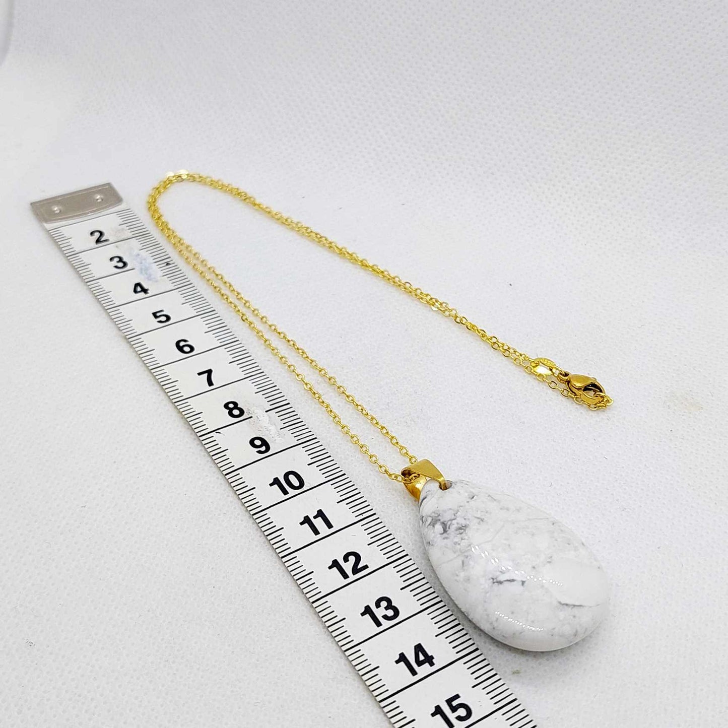 Natural White Howlite Raindrop Pendant with Necklace Stainless Steel Gold Plated