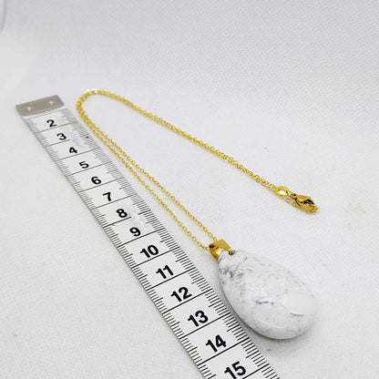 Natural White Howlite Raindrop Pendant with Necklace Stainless Steel Gold Plated