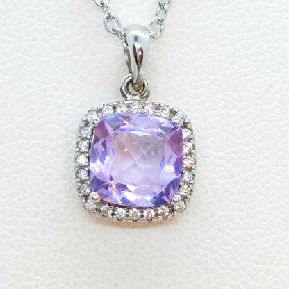 Natural Amethyst Pendant with Zircon with Stainless Steel Chain
