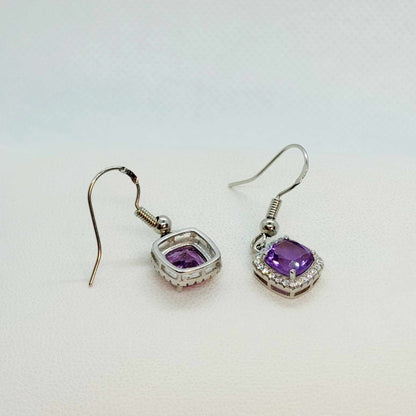 Natural Amethyst Pendant with Zircon with Stainless Steel Chain