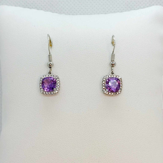 Natural Amethyst Drop Earrings in Sterling Silver