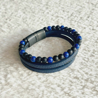Multi Strap with Natural Stones Leather Bracelets for Men