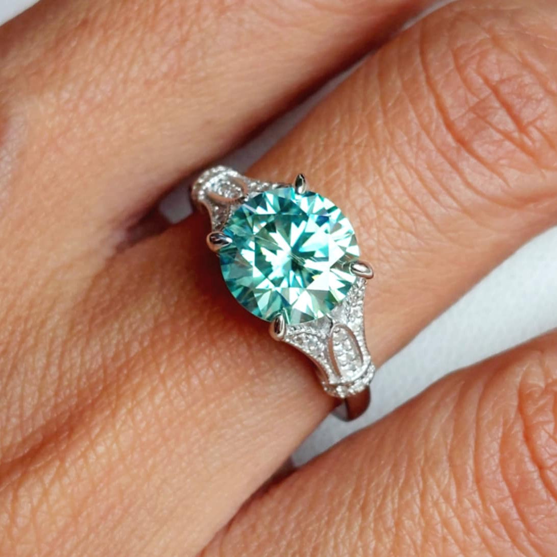 3ct Sky Blue Moissanite Diamond Ring in Sterling Silver