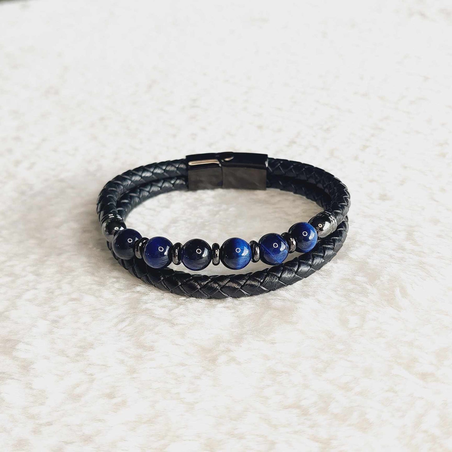Tiger Eye and Leather Bracelets for Men