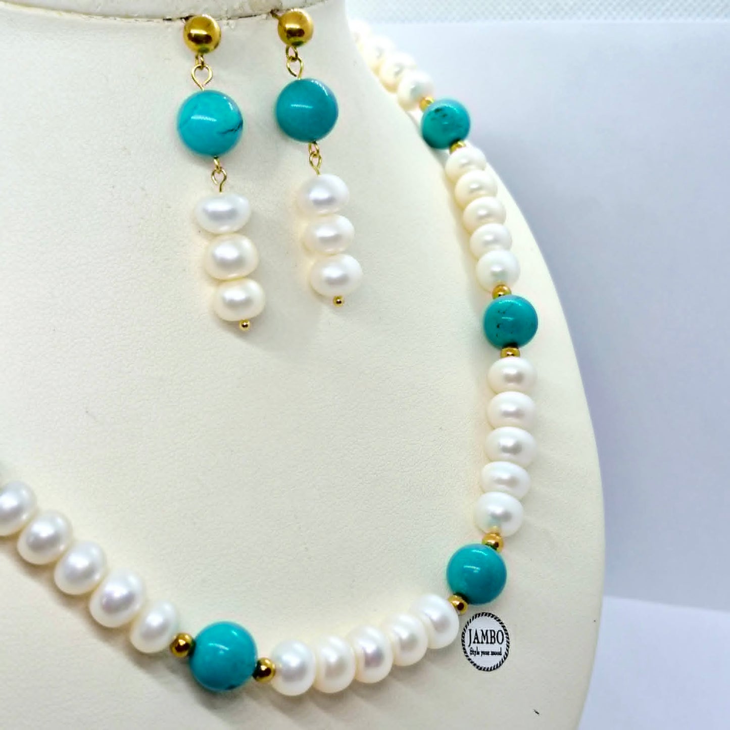 Natural Turquoise and Pearl Set 10mm Stones