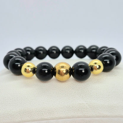 Natural Black Obsidian Bracelet in 10-12-14 mm Stones
