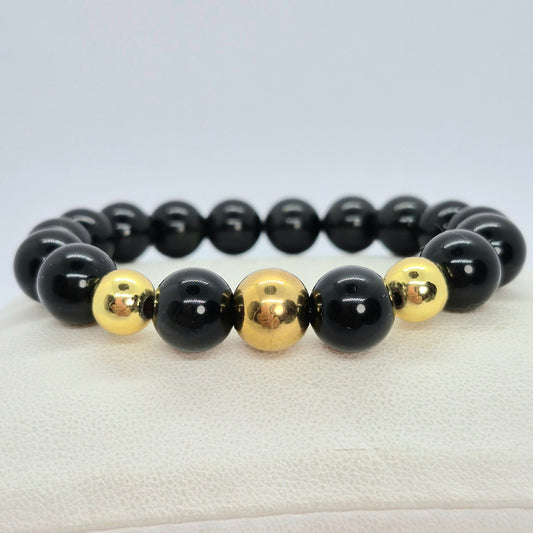 Natural Black Obsidian Bracelet in 10-12-14 mm Stones