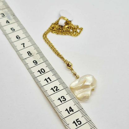 Natural Baroque Pearl Pendant with Stainless Steel Gold Plated Chain Necklace