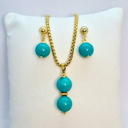 Natural Turquoise Mini Set in Gold Plated Stainless Steel