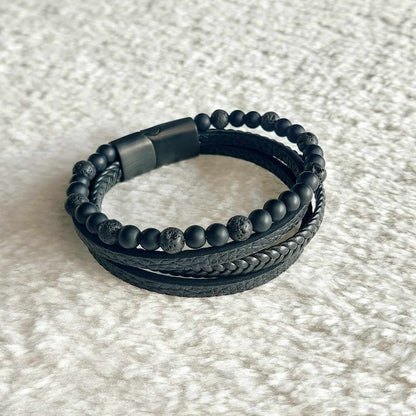 Multi Strap with Natural Stones Leather Bracelets for Men