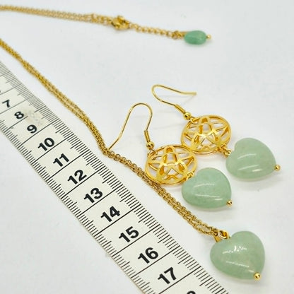 Natural Aventurine Heart Set in Gold Plated Stainless Steel Snake with Chain Necklace