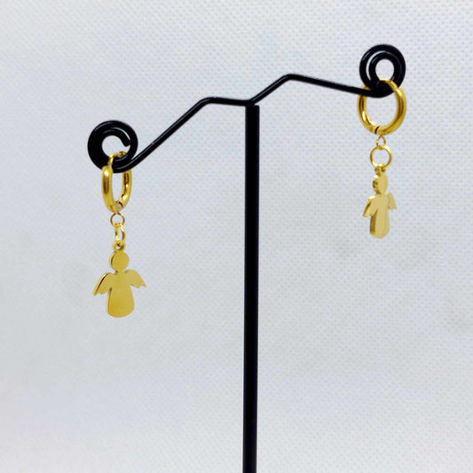 Angel on a Hoop Earrings in Gold Plated Stainless Steel