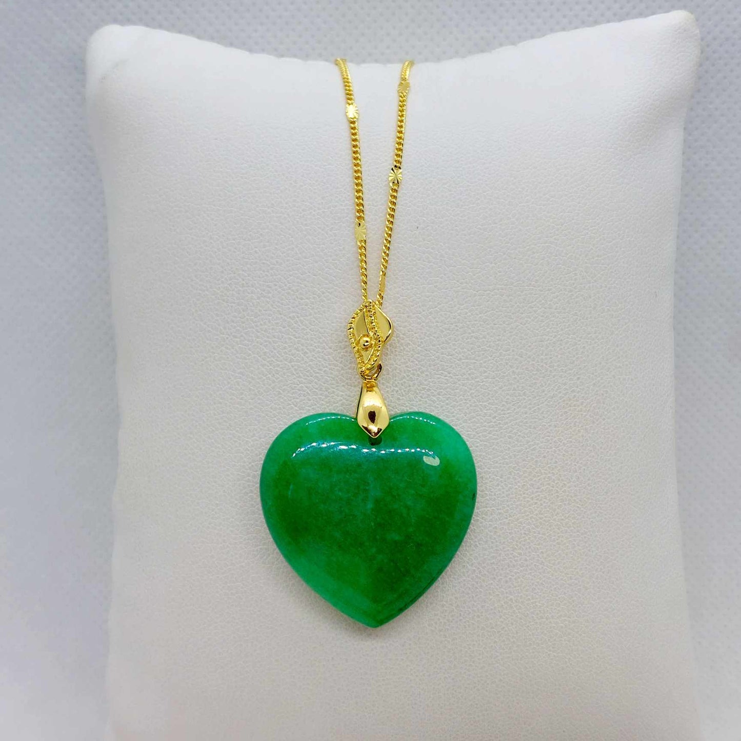 Natural Chinese Jade Heart Pendant with Stainless Steel Chain Necklace