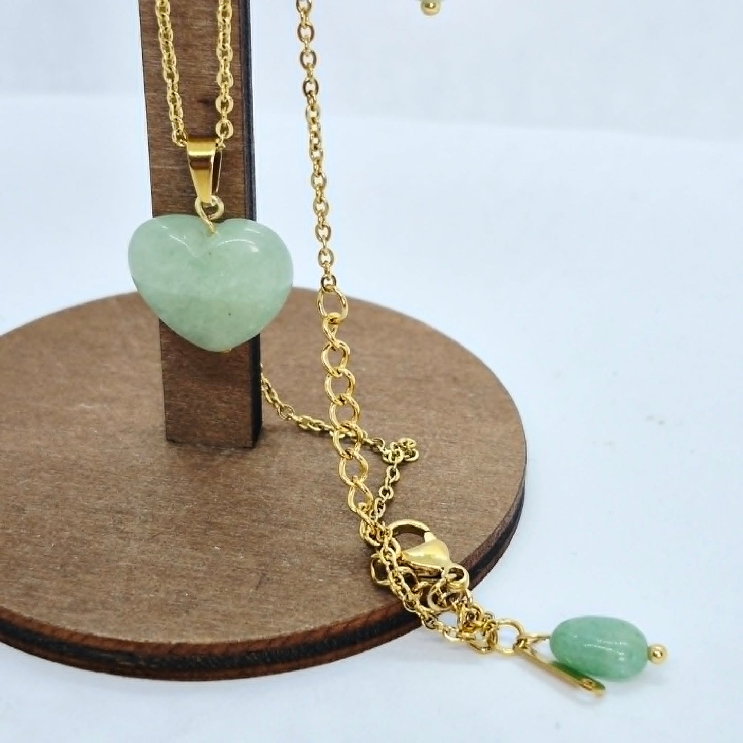 Natural Aventurine Heart Set in Gold Plated Stainless Steel Snake with Chain Necklace
