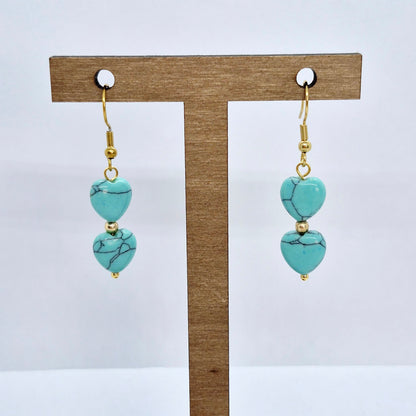 Natural Turquoise Heart Earrings in Gold Plated Stainless Steel