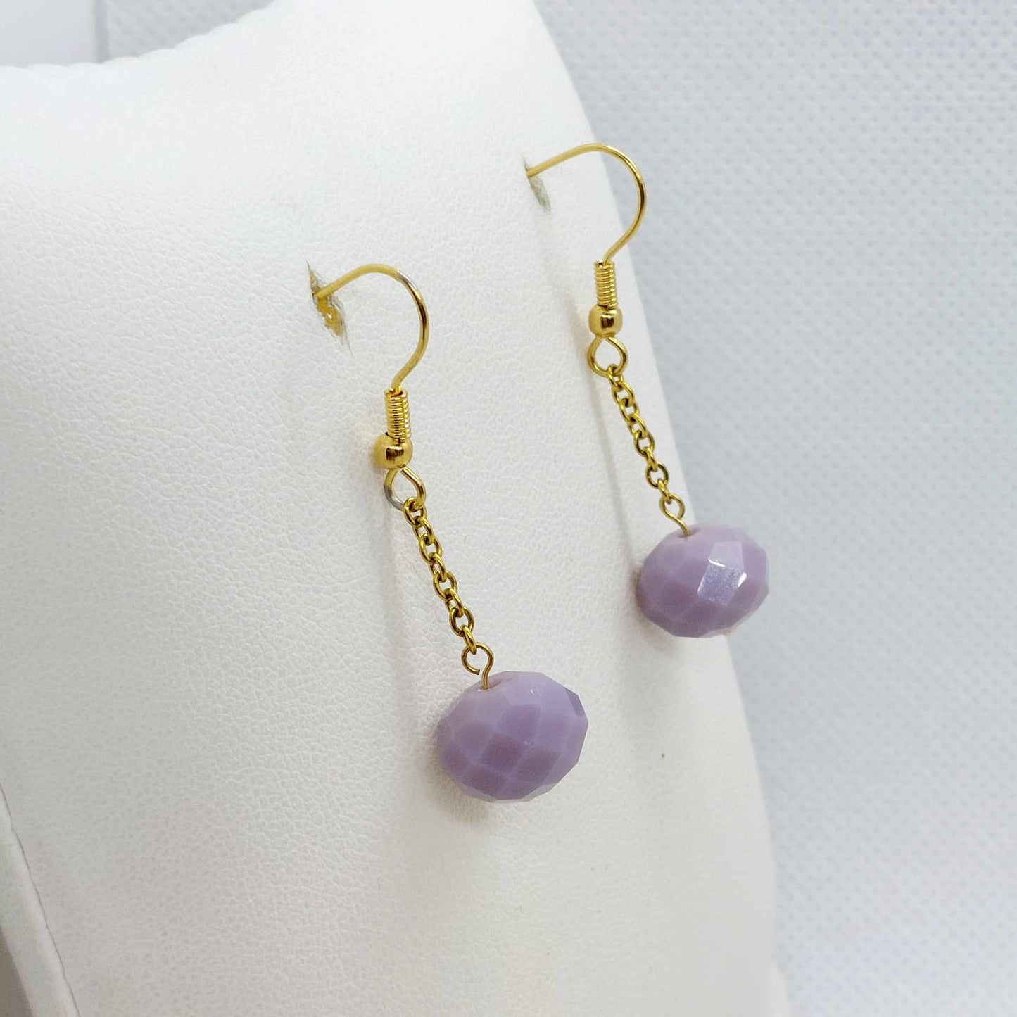 Purple Crystal Dangle Earrings in Stainless Steel Gold Plated