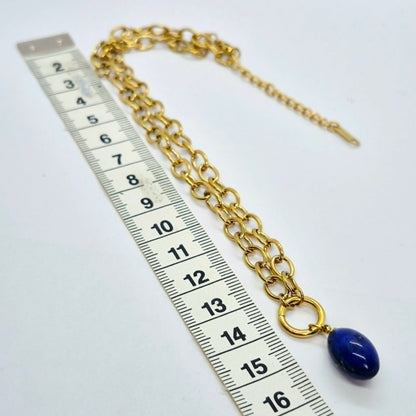 Natural Lapis Pendant with Gold Plated Stainless Steel Chain Necklace