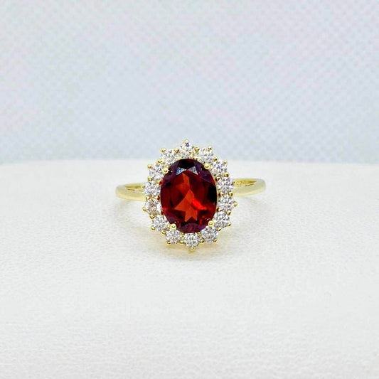 Natural Garnet Ring Princess Diana 2.5ct in Gold Plated Sterling Silver