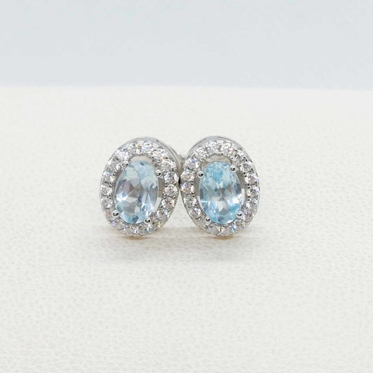 Natural Blue Topaz Earrings with 1ct Stones in Sterling Silver
