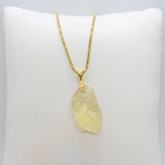 Natural Libyan Desert Glass Stone Pendant with Stainless Steel Gold Plated Necklace Chain