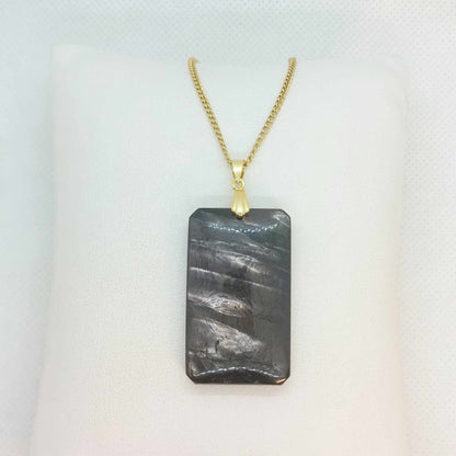 Natural Hypersthene Stone Pendant with Stainless Steel Gold Plated Necklace Chain