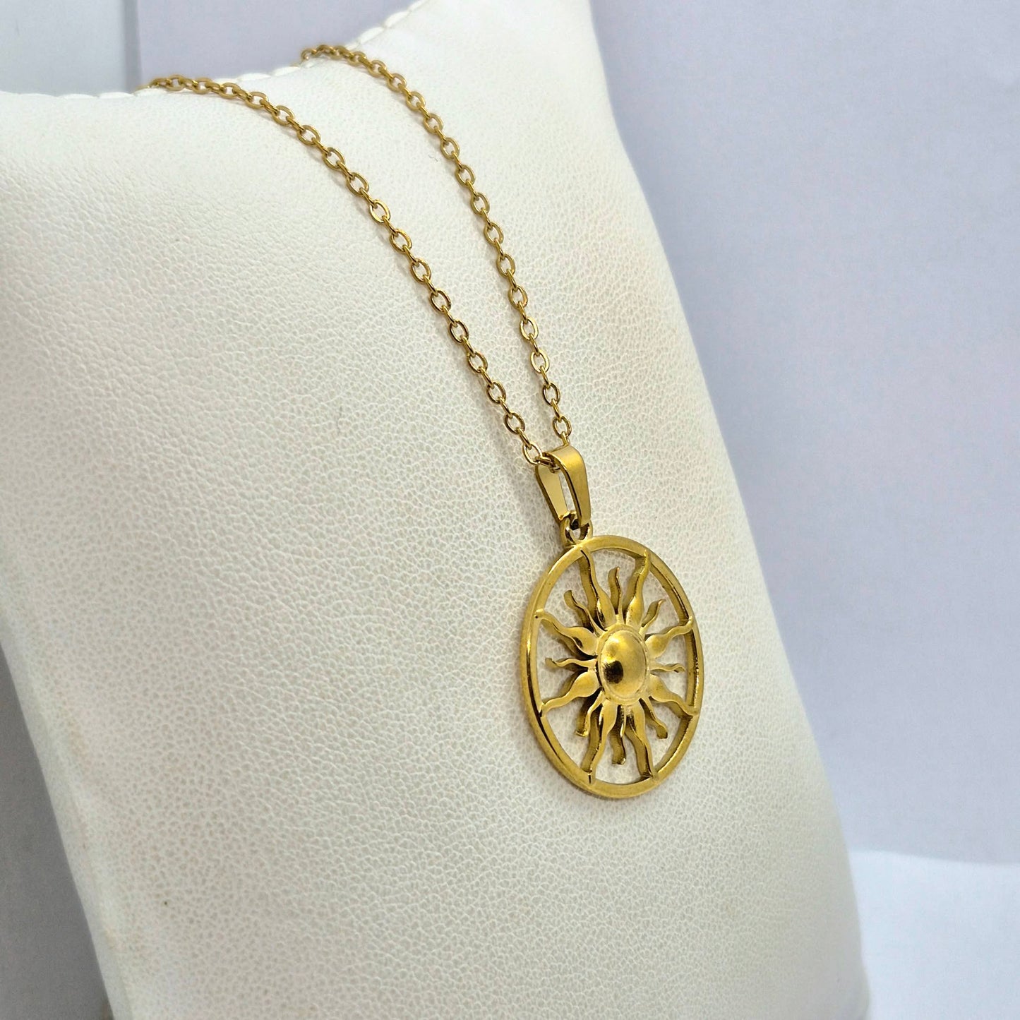 Sun Ray Pendant with Chain Necklace in Gold Platted Stainless Steel