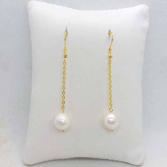 Natural Freshwater Pearl Dangle Earrings in Gold Plated Stainless Steel