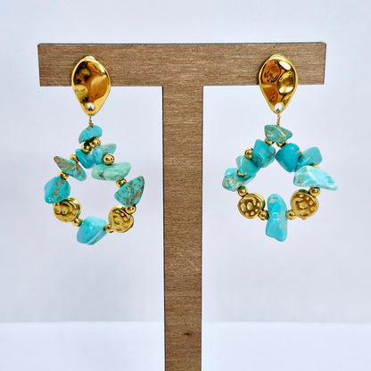 Natural Turquoise Dangle Earrings in Gold Plated Stainless Steel