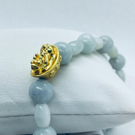 Natural Burmese Jade Bracelet wit Silver Pixiu Good Fortune Money Bag