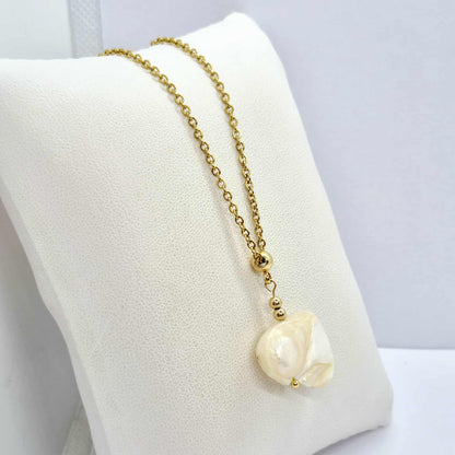 Natural Baroque Pearl Pendant with Stainless Steel Gold Plated Chain Necklace