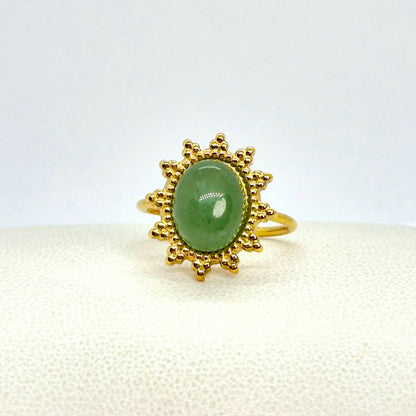 Natural Stone Ring in Gold Plated Stainless Steel Resizeable, Tiger Eye, Rose Quartz, Yellow Jade and  Aventurine
