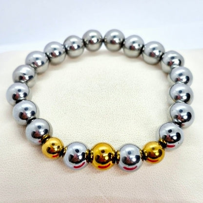 Natural Faceted Polished Hematite Bracelet with 10mm Stones